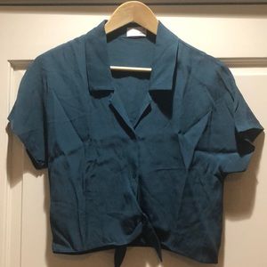 Silk Wilfred Free Tie Front Tee in Teal Blue XXS